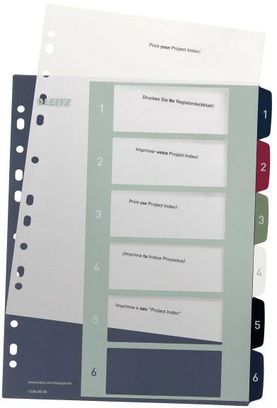 Leitz 1236 Style Register DIN A4 1-6 Polypropyleen Meerdere kleuren 6 tabbladen Extra breed, PC-beschrijfbaar 1236-00-00