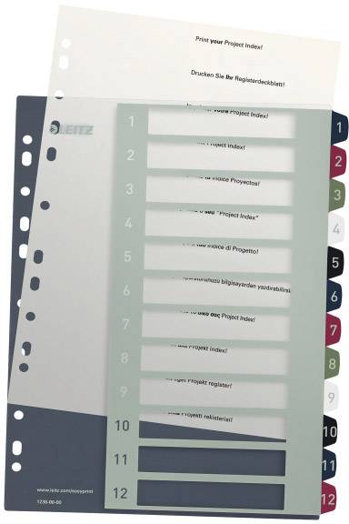 Leitz 1238 Style Register DIN A4 1-12 Polypropyleen Meerdere kleuren 12 tabbladen Extra breed, PC-beschrijfbaar 1238-00-