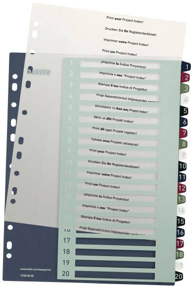 Leitz 1239 Style Register DIN A4 1-20 Polypropyleen Meerdere kleuren 20 tabbladen Extra breed, PC-beschrijfbaar 1239-00-