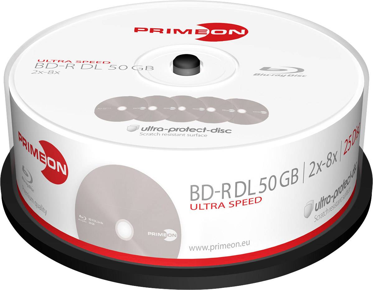 Primeon 2761318 Blu-ray BD-R DL disc 50 GB 25 stuk(s) Spindel Antikras-coating