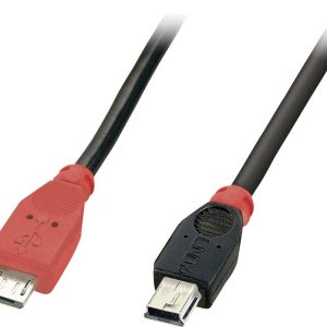 LINDY 31717 USB-kabel USB 2.0 USB-micro-B stekker, USB-mini-B stekker 0.50 m Zwart Met OTG-functie