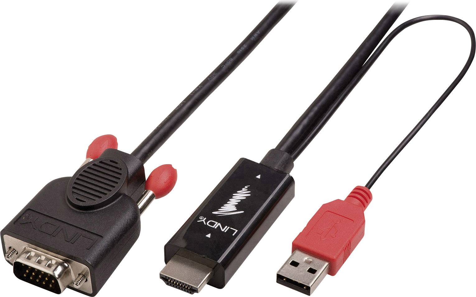 LINDY 41456 HDMI-kabel HDMI / VGA Adapterkabel HDMI-A-stekker, VGA-stekker 15-polig 2.00 m Zwart