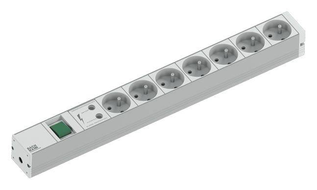 Bachmann 333.838 19 inch Stekkerdoos voor patchkast 1 HE Geaarde contactdoos Overspanningsbescherming Grijs