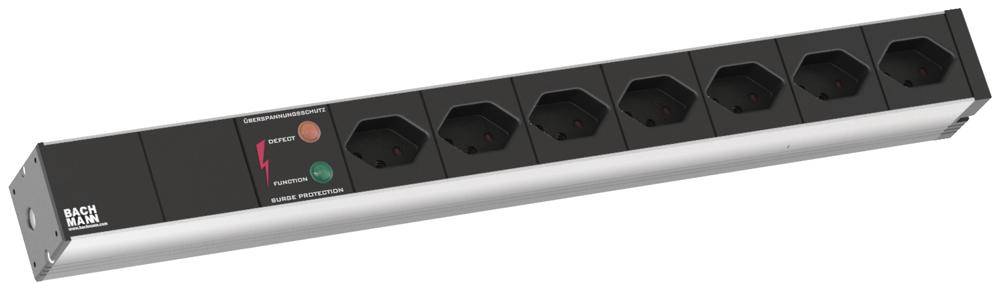Bachmann 800.1260 19 inch Stekkerdoos voor patchkast 1 HE Overspanningsbescherming Meerdere kleuren