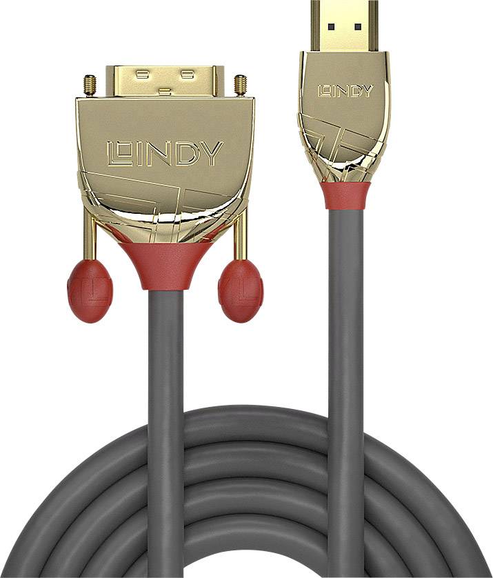 LINDY 36198 HDMI-kabel HDMI / DVI Adapterkabel HDMI-A-stekker, DVI-D 18+1-polige stekker 10.00 m Grijs