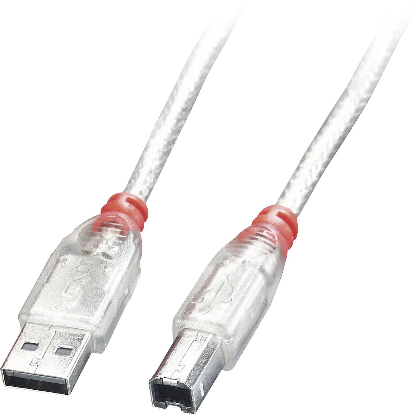 LINDY 41751 USB-kabel USB 2.0 USB-A stekker, USB-B stekker 0.50 m Transparant