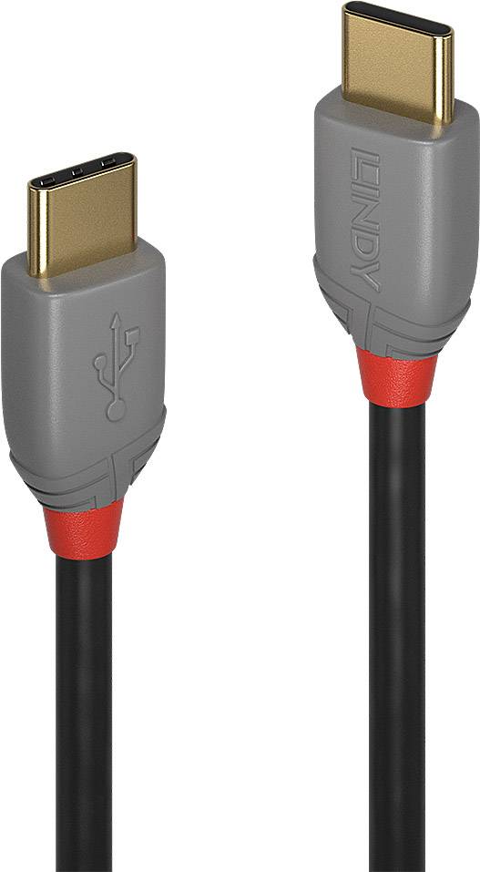 LINDY 36870 USB-kabel USB 2.0 USB-C stekker, USB-C stekker 0.50 m Zwart