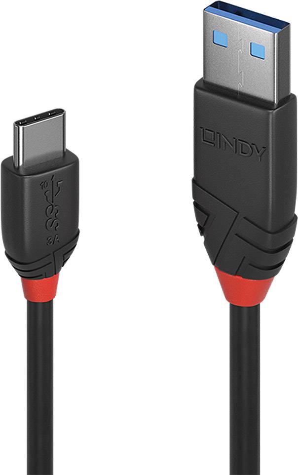 LINDY 36915 USB-kabel USB 3.2 Gen1 USB-C stekker, USB-A stekker 0.50 m Zwart
