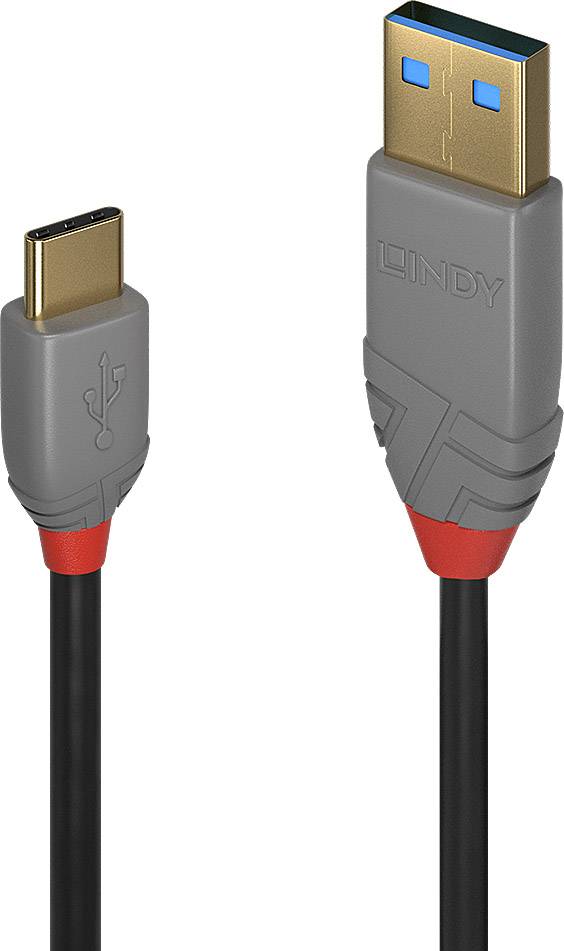 LINDY 36885 USB-kabel USB 2.0 USB-A stekker, USB-C stekker 0.50 m Zwart