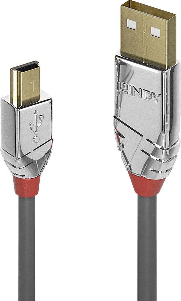 LINDY 36634 USB-kabel USB 2.0 USB-A stekker, USB-mini-B stekker 5.00 m Grijs