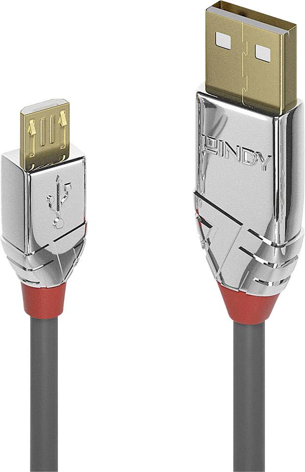 LINDY 36650 USB-kabel USB 2.0 USB-A stekker, USB-micro-B stekker 0.50 m Grijs