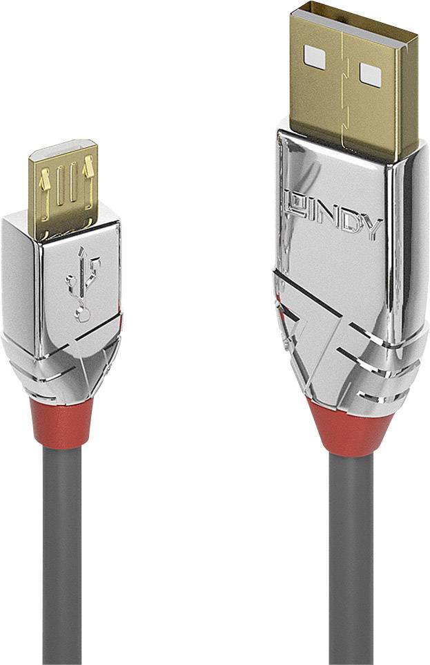 LINDY 36653 USB-kabel USB 2.0 USB-A stekker, USB-micro-B stekker 3.00 m Grijs