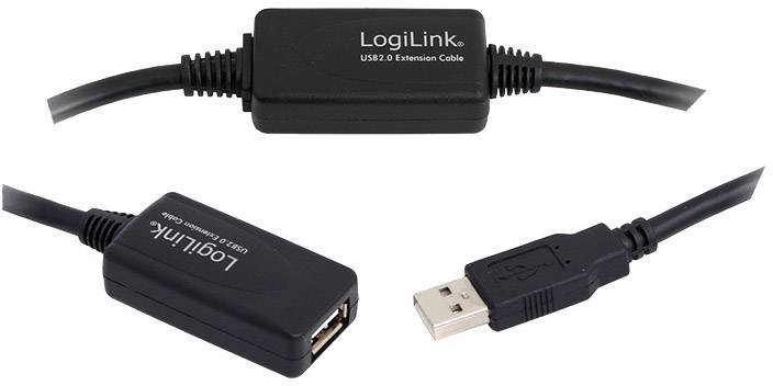 LogiLink UA0147 USB-kabel USB 2.0 USB-A stekker, USB-A bus 25.00 m Zwart