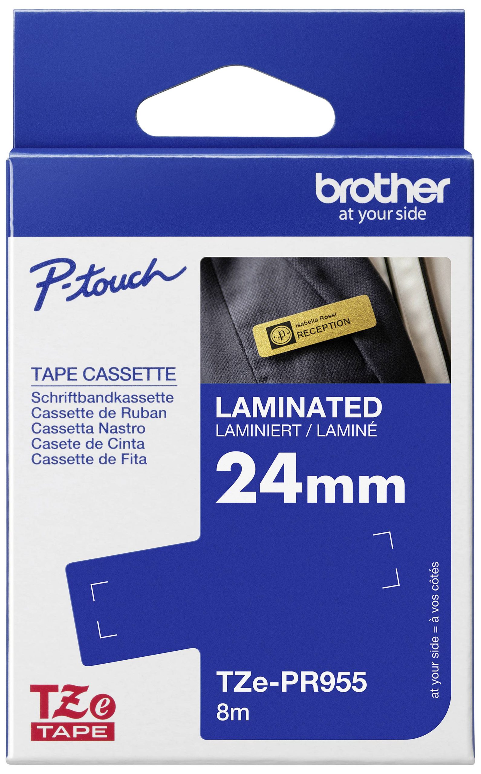 Brother TZe-PR955 Labeltape Tapekleur: Zilver Tekstkleur: Wit 24 mm 8 m