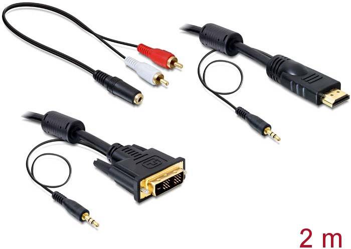 Delock 84455 DVI-kabel DVI / HDMI / Jackplug Adapterkabel DVI-D 18+1-polige stekker, HDMI-A-stekker 2.00 m Zwart Met Fer