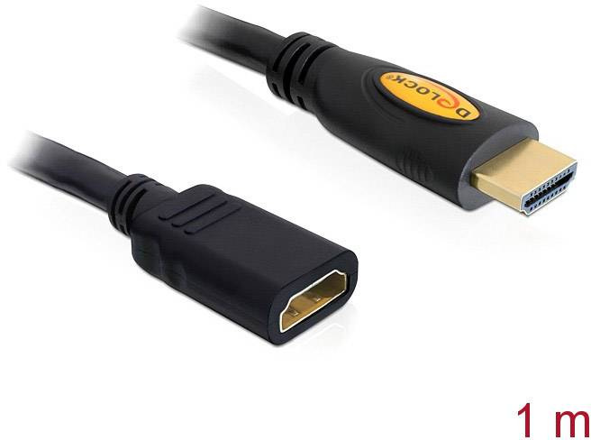 Delock 83079 HDMI-kabel HDMI Verlengkabel HDMI-A-stekker, HDMI-A-bus 1.00 m Zwart 4K UHD, Vergulde steekcontacten