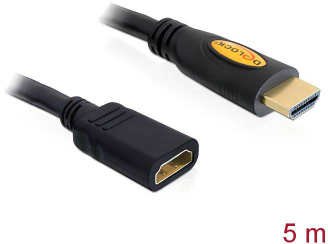 Delock 83082 HDMI-kabel HDMI Verlengkabel HDMI-A-stekker, HDMI-A-bus 5.00 m Zwart 4K UHD, Vergulde steekcontacten
