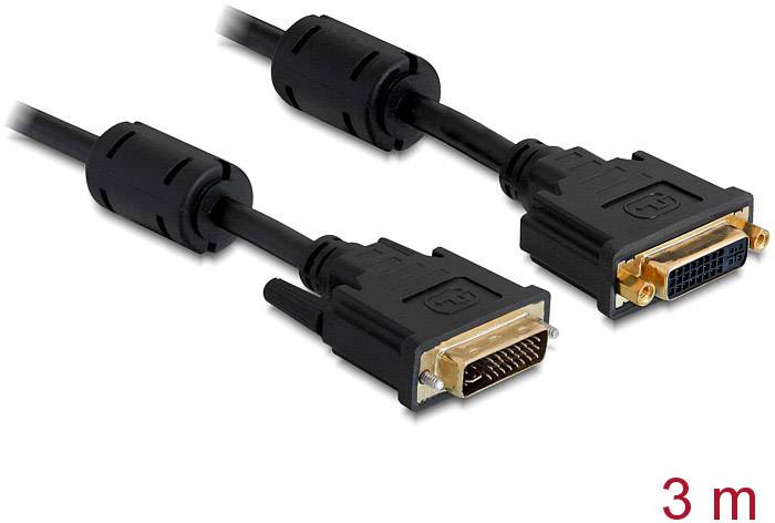 Delock DVI Verlengkabel DVI-I 24+5-polige stekker, DVI-I 24+5-polige bus 3.00 m Zwart 83108 Met Ferrietkern DVI-kabel