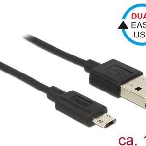 Delock 83844 USB-kabel USB 2.0 USB-A stekker, USB-micro-B stekker 1.00 m Zwart Stekker past op beide manieren, Vergulde Delock 83844 USB-kabel USB 2.0 USB-A stekker, USB-micro-B stekker 1.00 m Zwart Stekker past op beide manieren, Vergulde