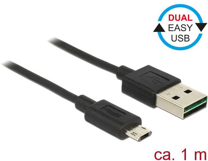 Delock 83844 USB-kabel USB 2.0 USB-A stekker, USB-micro-B stekker 1.00 m Zwart Stekker past op beide manieren, Vergulde