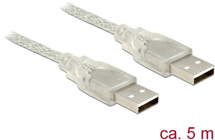 Delock 83891 USB-kabel USB 2.0 USB-A stekker, USB-A stekker 5.00 m Transparant Met Ferrietkern
