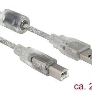 Delock 83894 USB-kabel USB 2.0 USB-A stekker, USB-B stekker 2.00 m Transparant Met Ferrietkern
