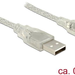 Delock 83904 USB-kabel USB 2.0 USB-A stekker, USB-mini-B stekker 0.50 m Transparant Met Ferrietkern