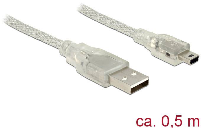 Delock 83904 USB-kabel USB 2.0 USB-A stekker, USB-mini-B stekker 0.50 m Transparant Met Ferrietkern