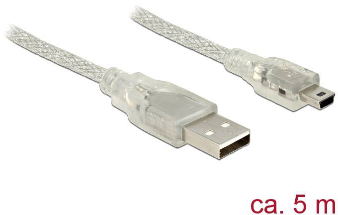 Delock 83909 USB-kabel USB 2.0 USB-A stekker, USB-mini-B stekker 5.00 m Transparant Met Ferrietkern