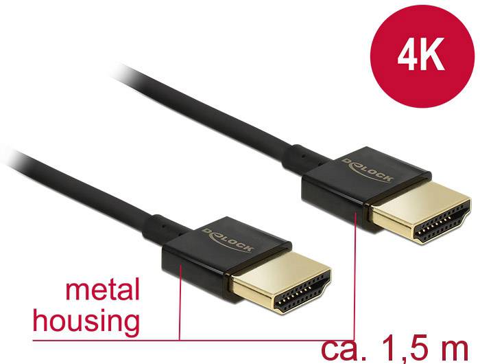 Delock 84772 HDMI-kabel HDMI Aansluitkabel HDMI-A-stekker, HDMI-A-stekker 1.50 m Zwart 4K UHD, Vergulde steekcontacten
