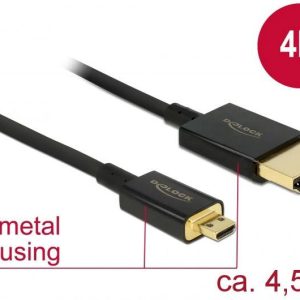 Delock 84785 HDMI-kabel HDMI Aansluitkabel HDMI-A-stekker, HDMI-micro-D-stekker 4.50 m Zwart 4K UHD, Vergulde steekconta Delock 84785 HDMI-kabel HDMI Aansluitkabel HDMI-A-stekker, HDMI-micro-D-stekker 4.50 m Zwart 4K UHD, Vergulde steekconta
