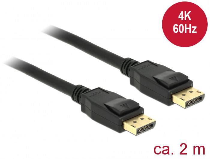 Delock 83806 DisplayPort-kabel DisplayPort Aansluitkabel DisplayPort-stekker, DisplayPort-stekker 2.00 m Zwart Vergulde
