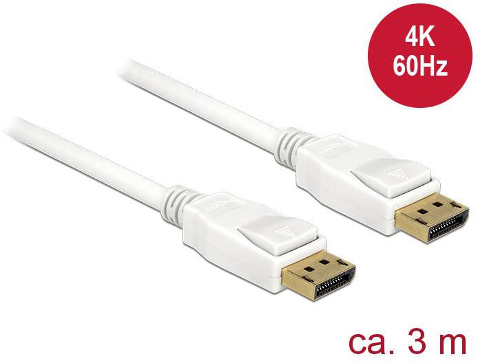 Delock 84878 DisplayPort-kabel DisplayPort Aansluitkabel DisplayPort-stekker, DisplayPort-stekker 3.00 m Wit Vergulde st