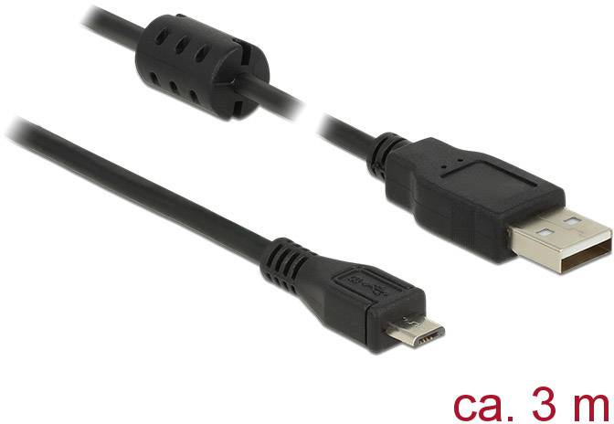 Delock 84909 USB-kabel USB 2.0 USB-A stekker, USB-micro-B stekker 3.00 m Zwart Met Ferrietkern