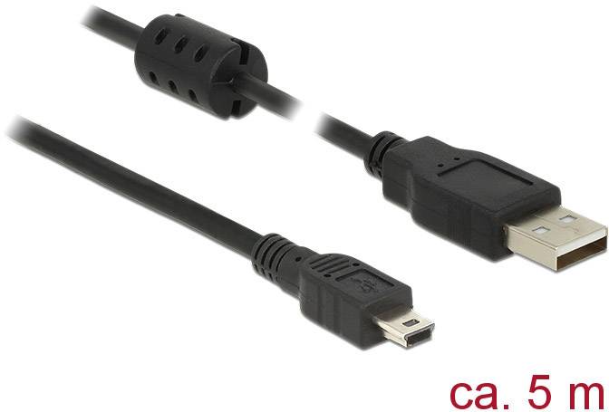 Delock 84916 USB-kabel USB 2.0 USB-A stekker, USB-mini-B stekker 5.00 m Zwart Met Ferrietkern