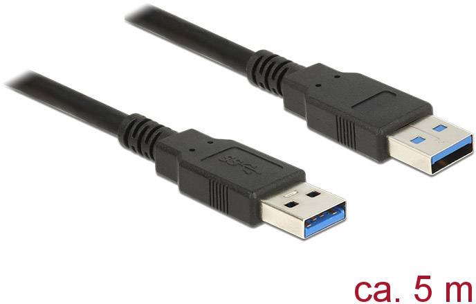 Delock 85064 USB-kabel USB 3.2 Gen1 USB-A stekker, USB-A stekker 5.00 m Zwart Vergulde steekcontacten