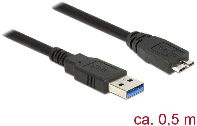 Delock 85071 USB-kabel USB 3.2 Gen1 USB-A stekker, USB-micro-B 3.0 stekker 0.50 m Zwart Vergulde steekcontacten