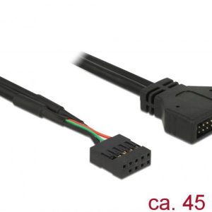 Delock 83776 USB-kabel USB 3.2 Gen1 Shrouded header 8-polig, Shrouded header 19-polig 0.45 m Zwart Delock 83776 USB-kabel USB 3.2 Gen1 Shrouded header 8-polig, Shrouded header 19-polig 0.45 m Zwart