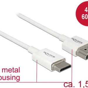 Delock 85143 HDMI-kabel HDMI Aansluitkabel HDMI-A-stekker, HDMI-mini-C-stekker 1.50 m Wit 4K UHD, Vergulde steekcontacte Delock 85143 HDMI-kabel HDMI Aansluitkabel HDMI-A-stekker, HDMI-mini-C-stekker 1.50 m Wit 4K UHD, Vergulde steekcontacte