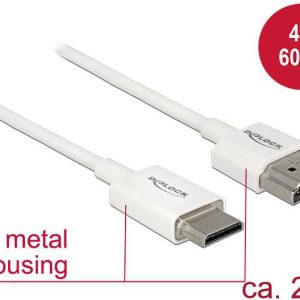Delock 85144 HDMI-kabel HDMI Aansluitkabel HDMI-A-stekker, HDMI-mini-C-stekker 2.00 m Wit 4K UHD, Vergulde steekcontacte Delock 85144 HDMI-kabel HDMI Aansluitkabel HDMI-A-stekker, HDMI-mini-C-stekker 2.00 m Wit 4K UHD, Vergulde steekcontacte