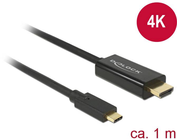 Delock 85258 USB-C-displaykabel USB-C / HDMI Adapterkabel USB-C stekker, HDMI-A-stekker 1.00 m Zwart Vergulde steekconta