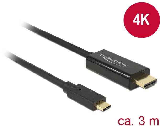 Delock 85260 USB-C-displaykabel USB-C / HDMI Adapterkabel USB-C stekker, HDMI-A-stekker 3.00 m Zwart Vergulde steekconta