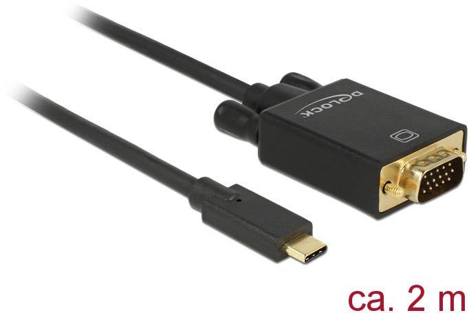 Delock 85262 USB-C-displaykabel USB-C / VGA Adapterkabel USB-C stekker, VGA-stekker 15-polig 2.00 m Zwart Vergulde steek