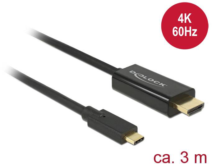 Delock 85292 USB-C-displaykabel USB-C / HDMI Adapterkabel USB-C stekker, HDMI-A-stekker 3.00 m Zwart Vergulde steekconta