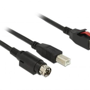 Delock 85487 USB-kabel USB 2.0 PoweredUSB 24V stekker, USB-B stekker, Hosiden mini-DIN-stekker 3-polig 1.00 m Zwart Delock 85487 USB-kabel USB 2.0 PoweredUSB 24V stekker, USB-B stekker, Hosiden mini-DIN-stekker 3-polig 1.00 m Zwart