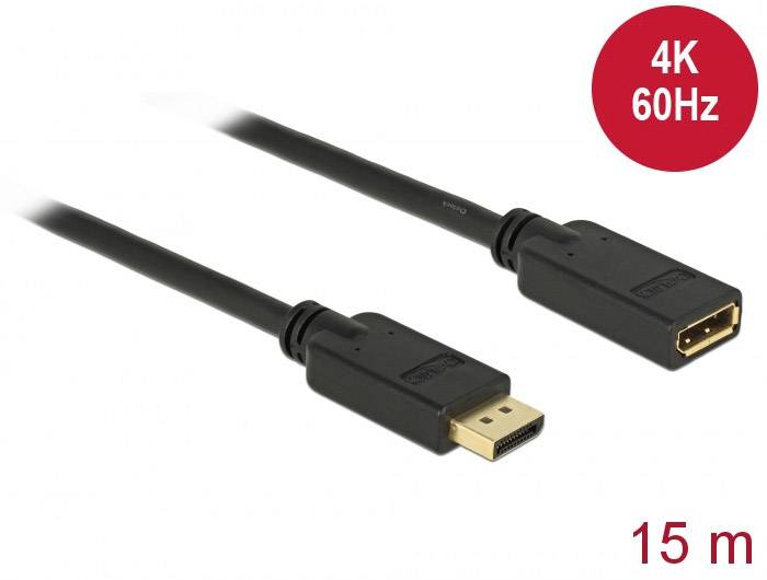 Delock 84908 DisplayPort-kabel DisplayPort Verlengkabel DisplayPort-stekker, DisplayPort-bus 15.00 m Zwart Vergulde stee