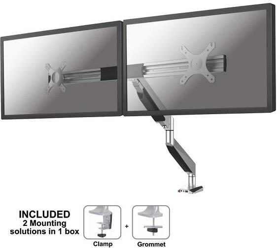 Neomounts NM-D750DXSILVER Monitor-tafelbeugel 25,4 cm (10") - 68,6 cm (27") Kantelbaar, Zwenkbaar Zilver