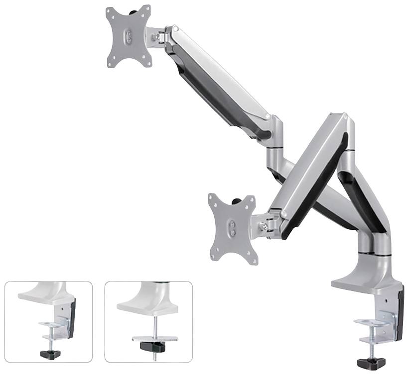 Neomounts NM-D750DSILVER Monitor-tafelbeugel 25,4 cm (10") - 81,3 cm (32") Kantelbaar, Zwenkbaar Zilver
