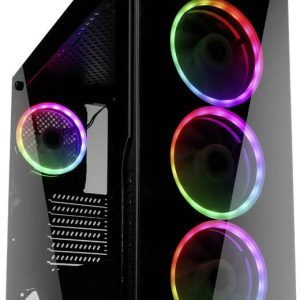Kolink HORIZON Midi-tower PC-behuizing Zwart, RGB 4 voorgeïnstalleerde ventilators, Zijvenster, Stoffilter Kolink HORIZON Midi-tower PC-behuizing Zwart, RGB 4 voorgeïnstalleerde ventilators, Zijvenster, Stoffilter