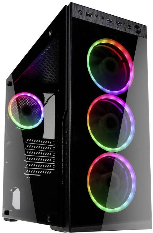 Kolink HORIZON Midi-tower PC-behuizing Zwart, RGB 4 voorgeïnstalleerde ventilators, Zijvenster, Stoffilter
